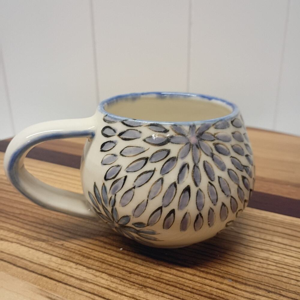 Handmade Studio Pottery Ceramic Mug Floral Flowers Hand Thrown Boho Artisan
